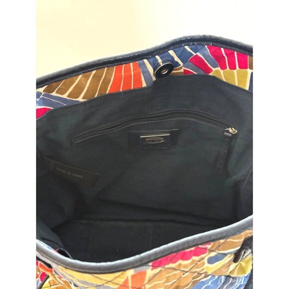 Talbots Women's Leather Trim Floral Quilted Tote Bag Retro 90s Hippie Carry All - Picture 6 of 7